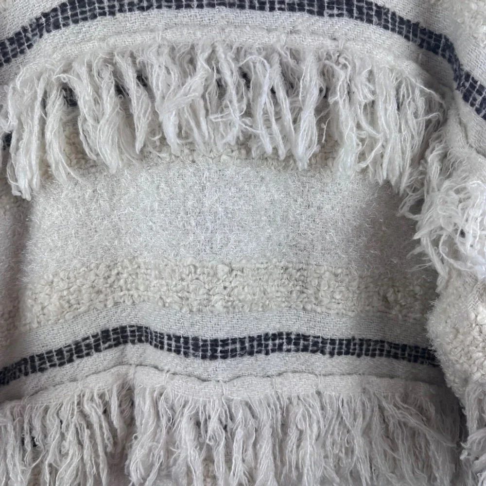 World Market Cardigan Wrap Womens One Size Cream Striped Fringe Shaggy Boho